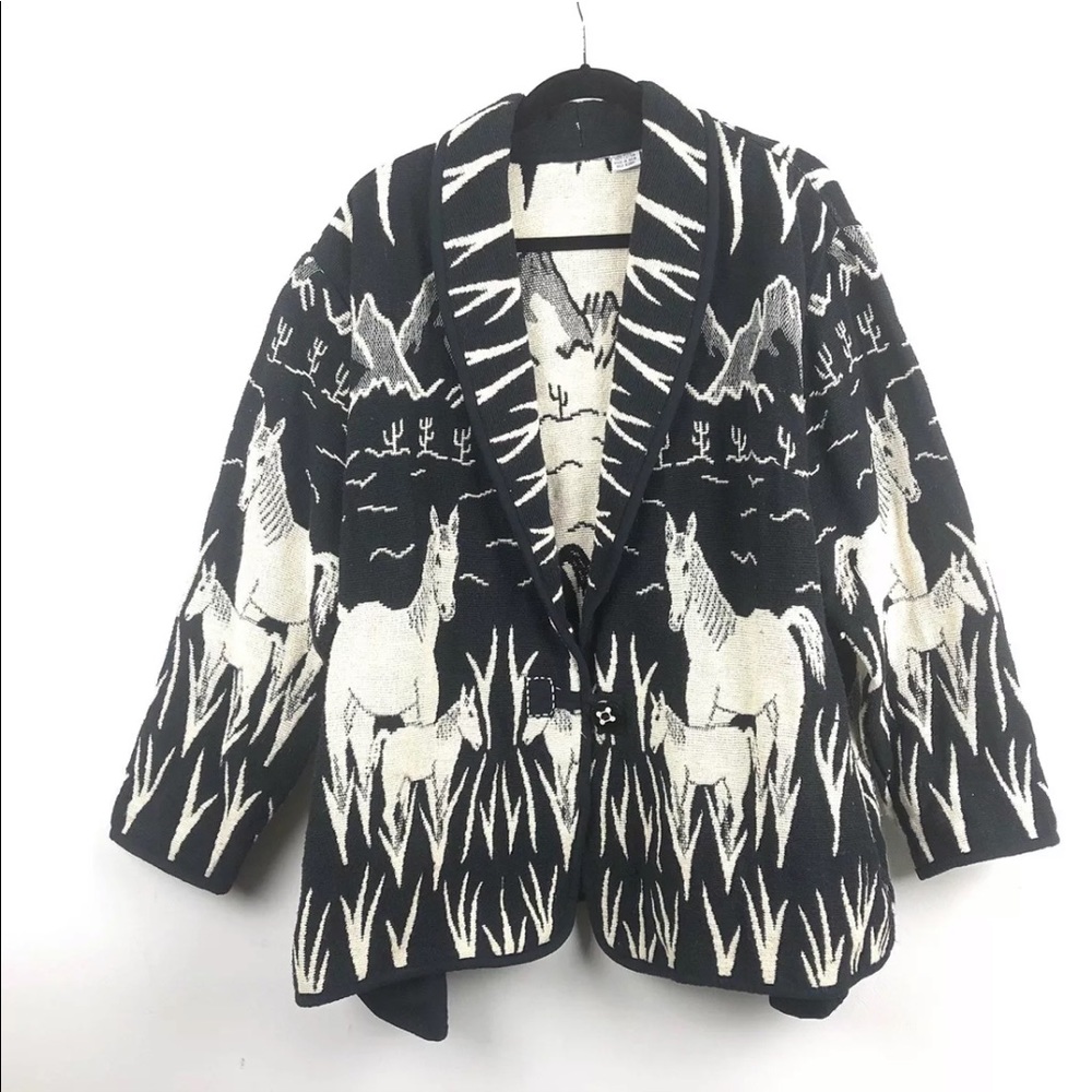 Vintage Flashback Horse Print Cardigan Sweater